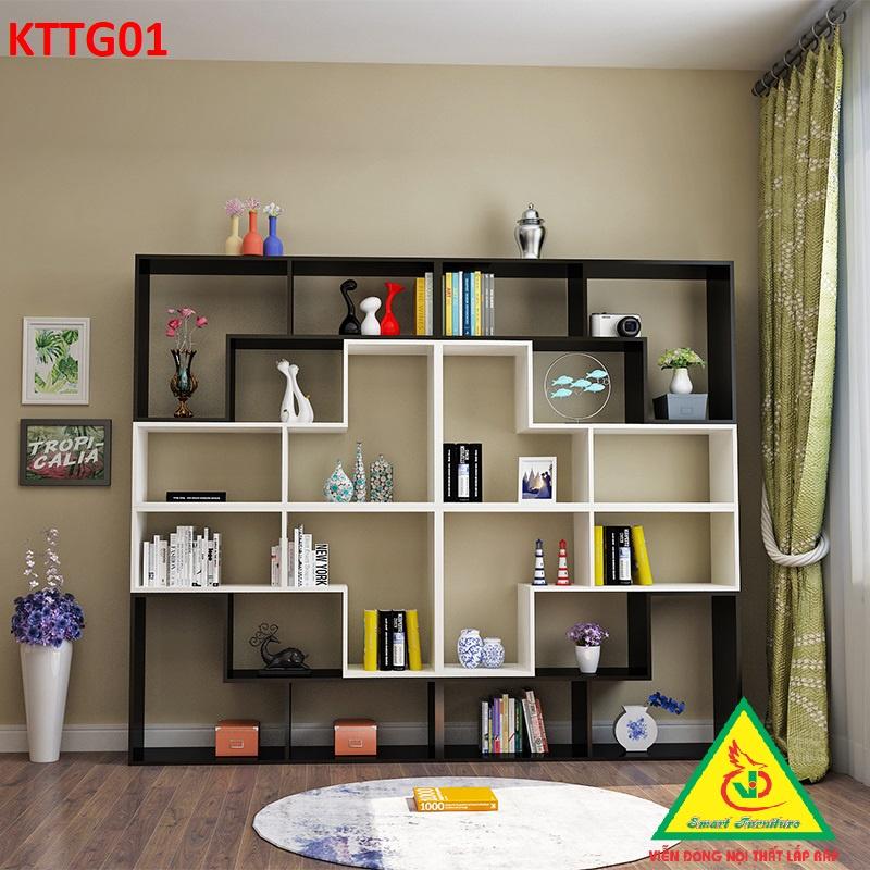 Kệ sách gỗ để sàn, kệ sách tự đứng KTTG01 ( Bộ gồm 8 kệ L) - Nội thất lắp ráp Viễn Đông Adv