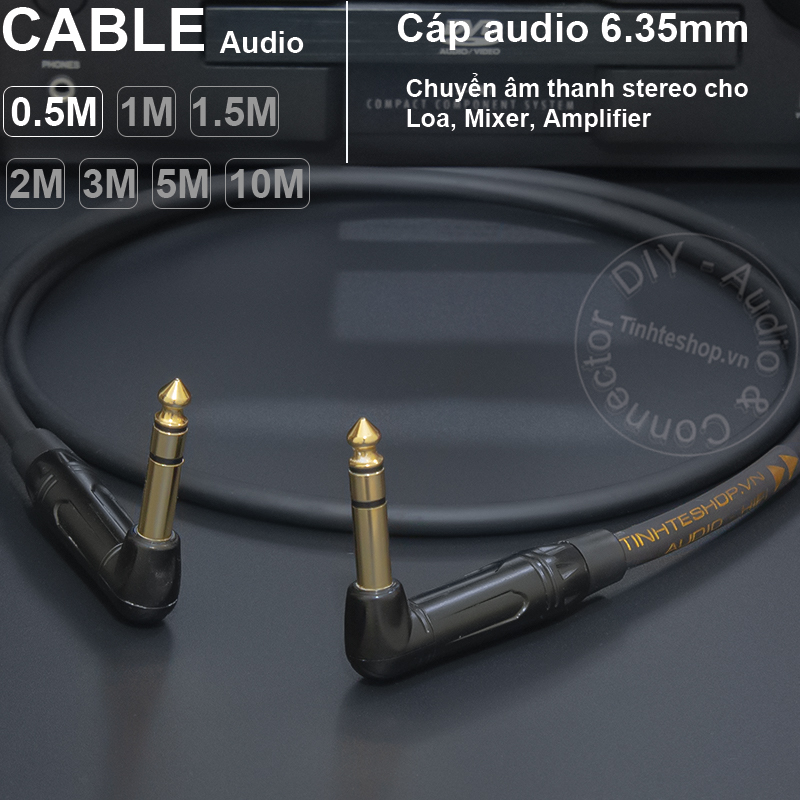 Dây 6.5mm stereo 2 đầu cong vuông góc DIY 0.5 đến 10 mét - 6.35mm TRS cable