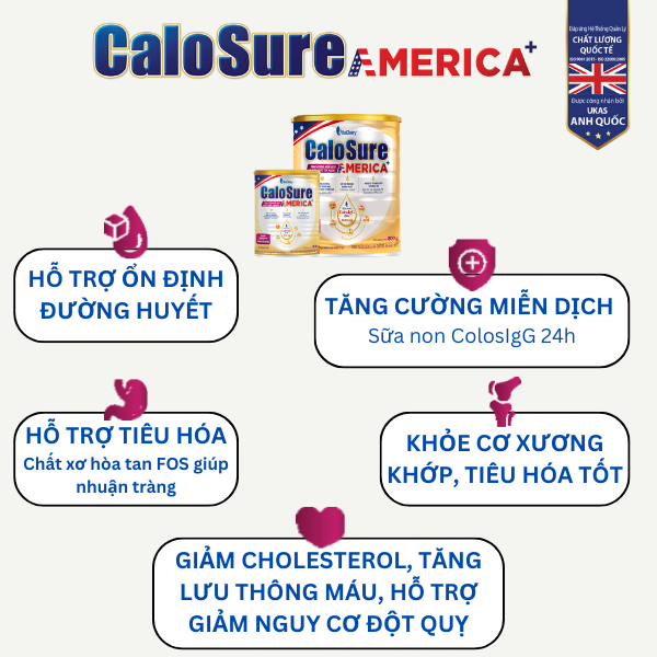 Sữa bột Calosure America+ 400g (Tiểu đường) bảo vệ cơ xương khớp, tim mạch, chống đột quỵ, tăng miễn dịch, vị thanh nhẹ - VitaDairy