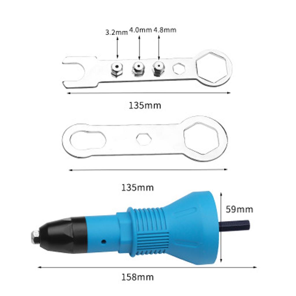 Rivet Gun Adaptor for Cordless Drill Electric Nut Riveting Riveter Tool-Blue