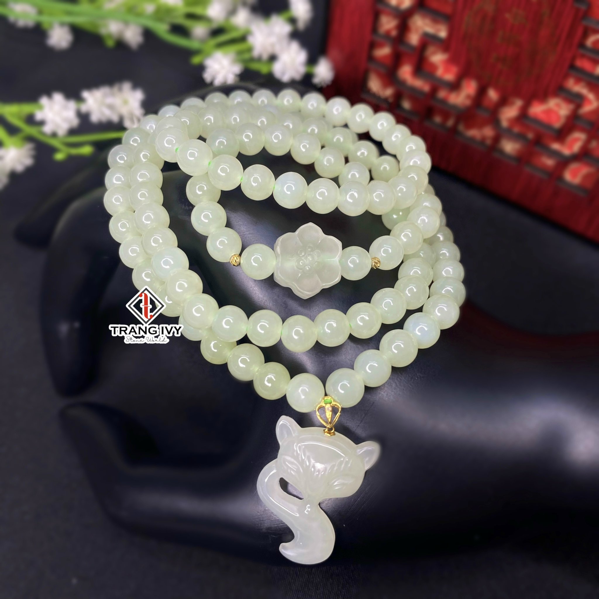Vòng Tay Ngọc Hoà Điền Mix Hồ Ly Và Hoa Mai
