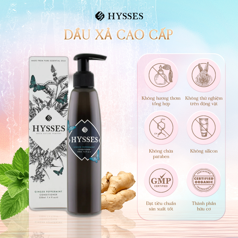 Dầu Xả Tinh Dầu Cao Cấp Hysses Dành Cho Tóc Khô, Gãy Ngọn, Da Đầu Bị Ngứa, Hỗ Trợ Tình Trạng Gàu Cho Da Dầu Với Gừng & Bạc Hà Hữu Cơ Tự Nhiên
