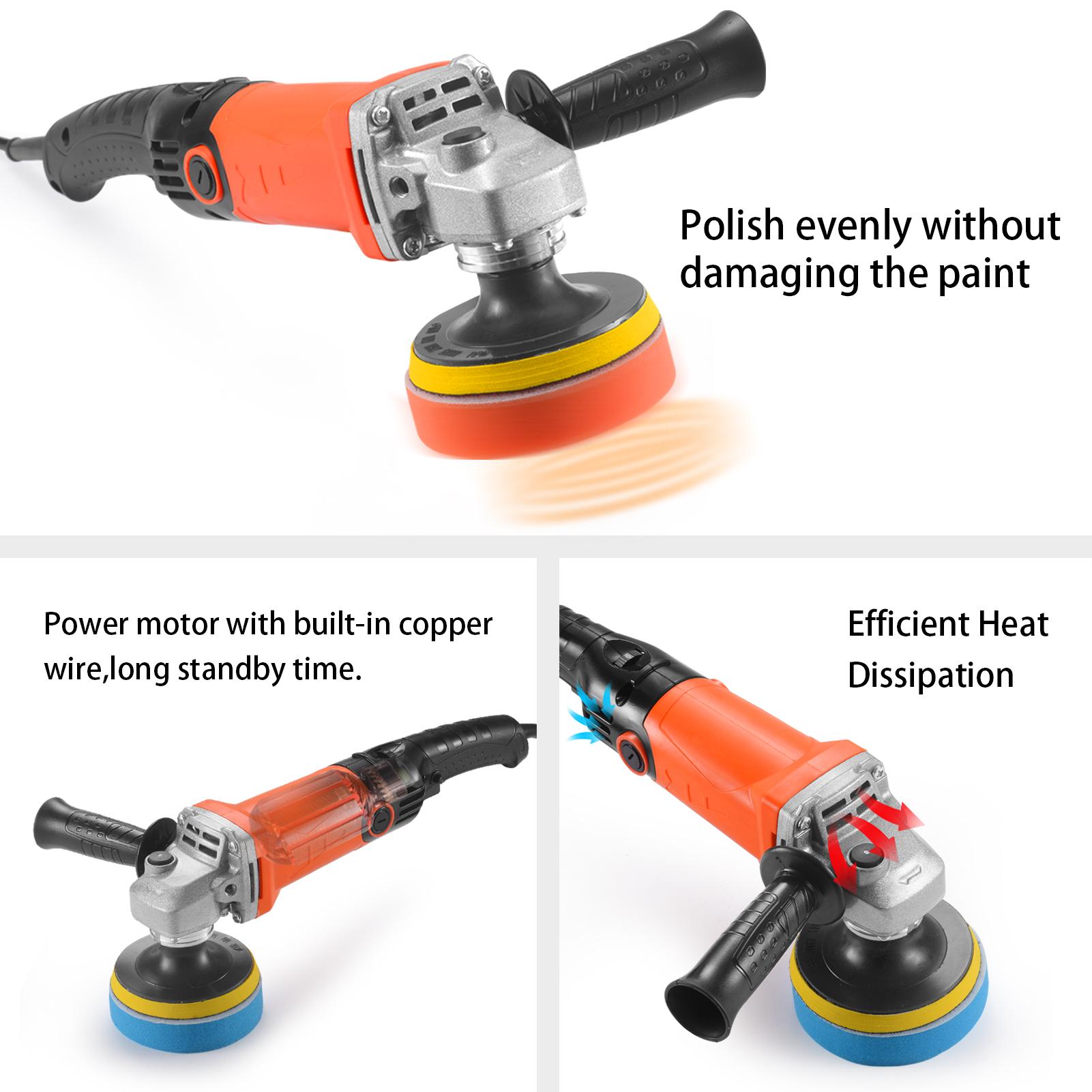 1200W Polishing Machine Set with 14 Sponge Wheels 8800RPM Variable Speed Car Polisher Electric Polisher