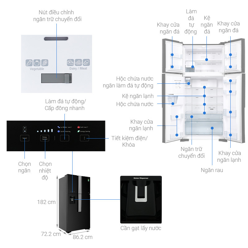 TỦ LẠNH HITACHI INVERTER R-FW690PGV7X(GBK) - Hàng chính hãng