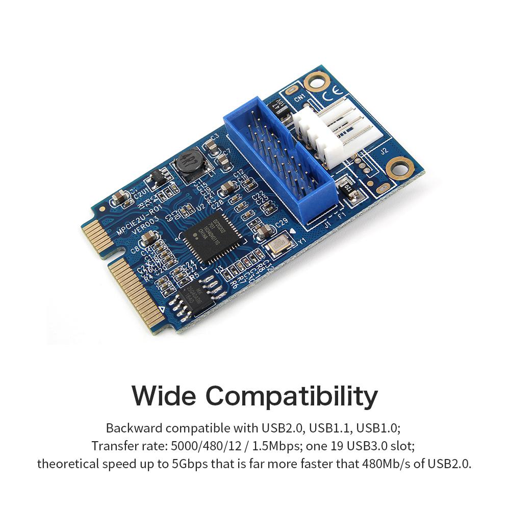 Thẻ chuyển đổi MINI PCI-E sang USB3.0 Thẻ mở rộng Mini PCIE sang 20Pin / 19Pin