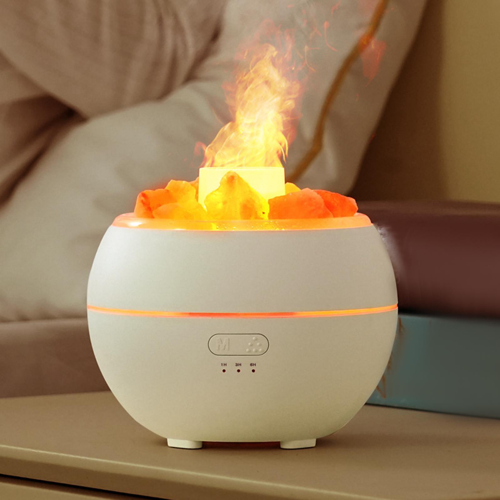 USB 300ml Air Humidifier Essential Oil Diffuser with Realistic Flame Quiet Night Light for Office Tabletop Baby Room Bedroom Decoration