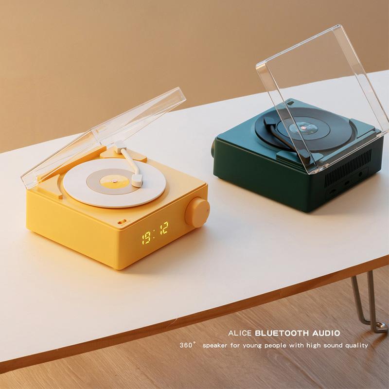 Phong cách mới nhất sáng tạo nguyên tử máy ghi âm vinyl thẻ cắm âm thanh không dây bluetooth thông minh để bàn đa chức năng loa đồng hồ đồng hồ báo thức