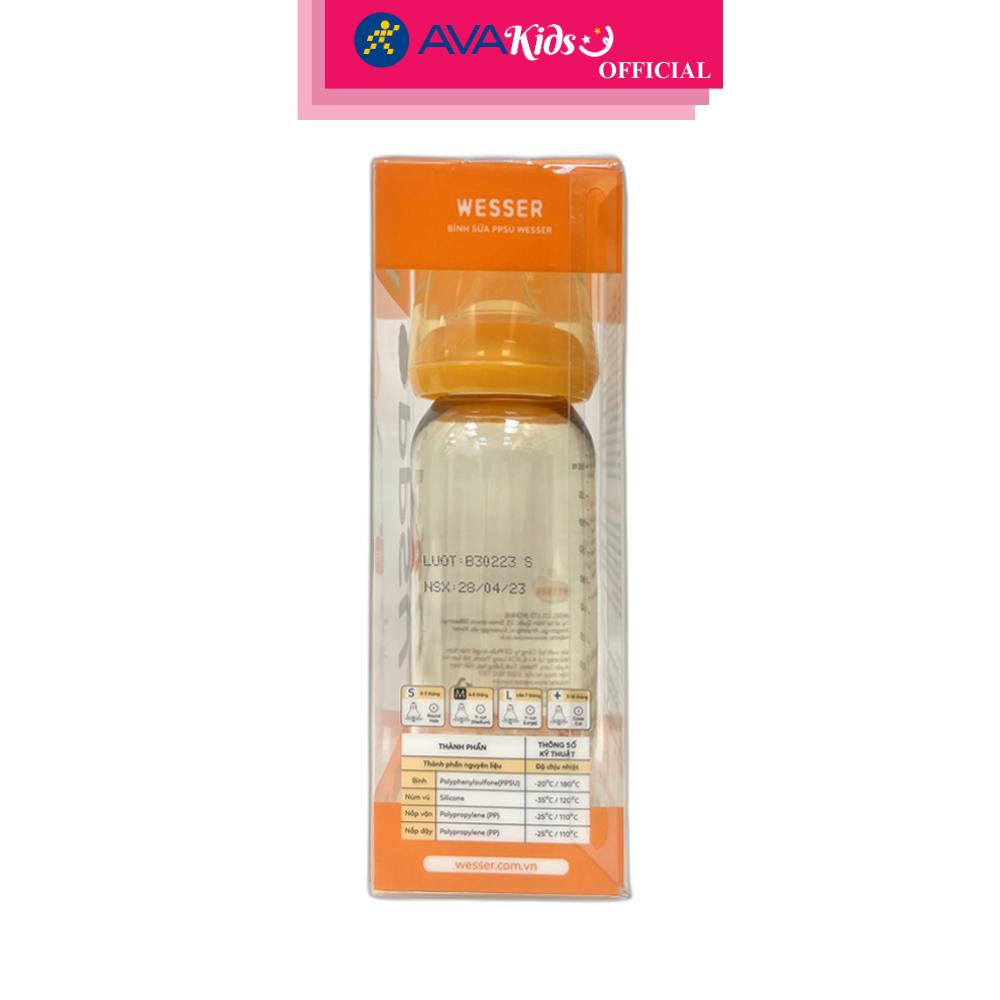 Bình sữa nhựa PPSU Wesser TBSWPP250 cổ hẹp 250 ml (4 - 6 tháng) - Hàng Chính Hãng