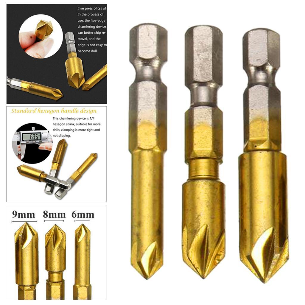 HSS Countersink Drill Bit 90 Degree 5 Flute Chamfer Tool Countersinking Bits Hole Cutter Chamfering Drill Bit 1/4" Hex Shank Wood Drilling Bits