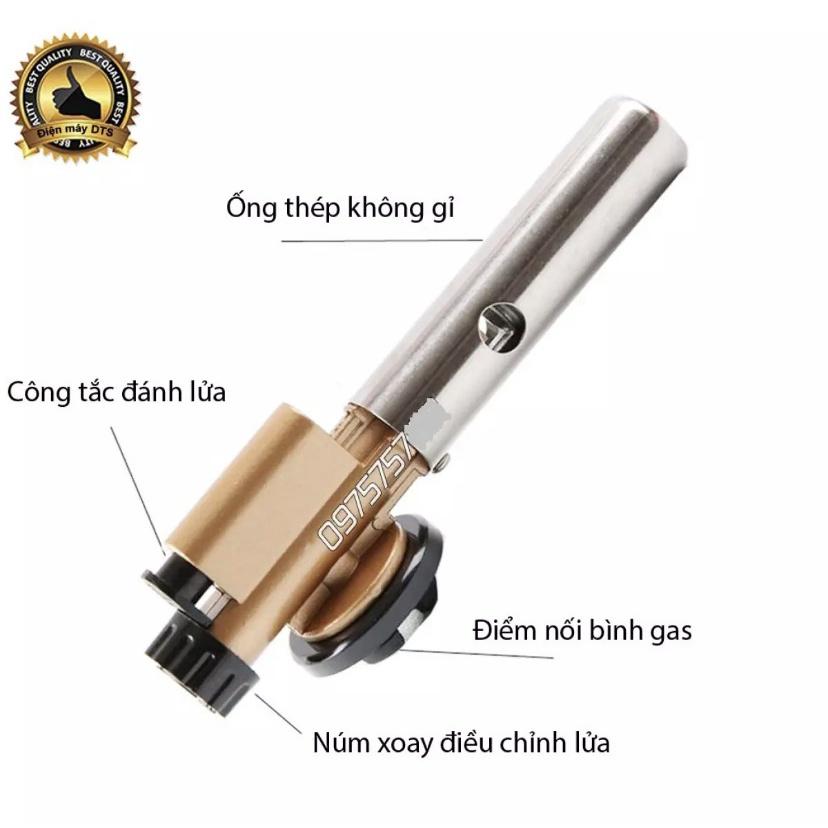 Đèn Khò Gas Cầm Tay Ống Đồng Hàng Cao Cấp Đánh Lửa Tự Động Có Núm Điều Chỉnh Nhiệt 1300 Độ C