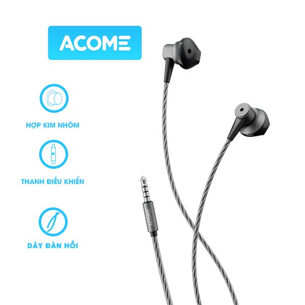 Tai Nghe Nhét Tai ACOME AW08 Tai Nghe Dây Kim Loại Thiết Kế In Ear Âm Thanh Sắc Nét - Hàng Chính Hãng