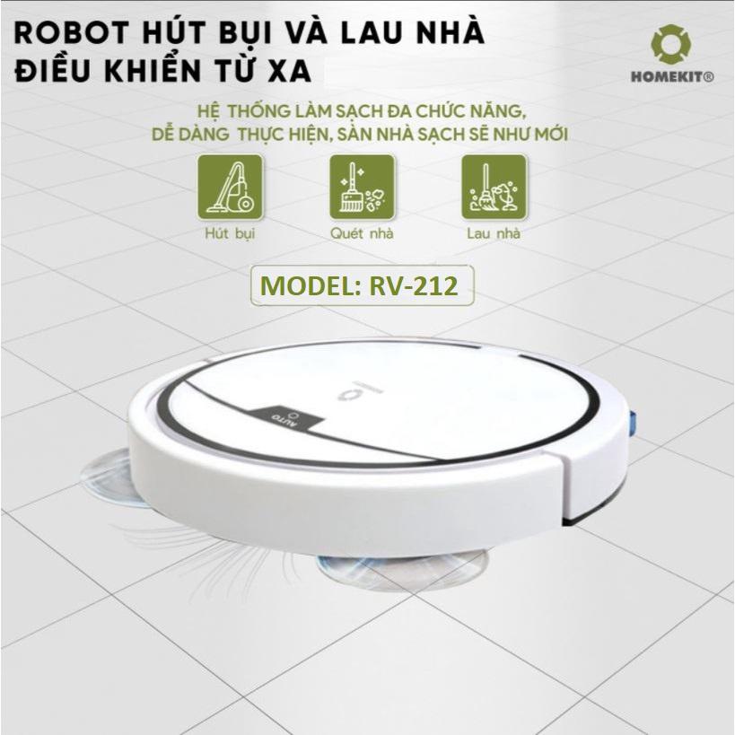 Robot hút bụi lau nhà điều khiển từ xa 6 tính năng HOMEKIT RV-212 kết nối app điện thoại RoBo Home - Hàng chính hãng