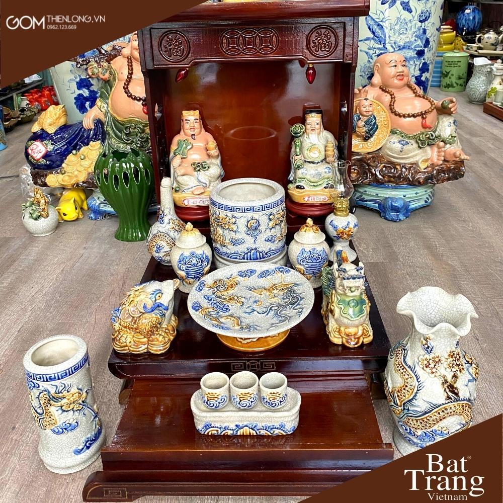 Bộ Đồ Thờ Men Rạn Đắp Nổi Giá Tốt - Đồ Thờ Bát Tràng - Gốm Thiên Long