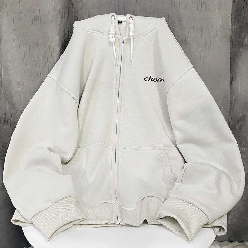 Áo Khoác Nỉ Lót Bông Dây Kéo thêu chữ CHOOSE form rộng ullzang Unisex, ÁO KHOÁC NỈ HOODIE DÂY KÉO THÊU CHỮ  UNISEX - ÁO FORM RỘNG CHẤT NỈ DÀY MỊN DÀNH CHO NAM VÀ NỮ