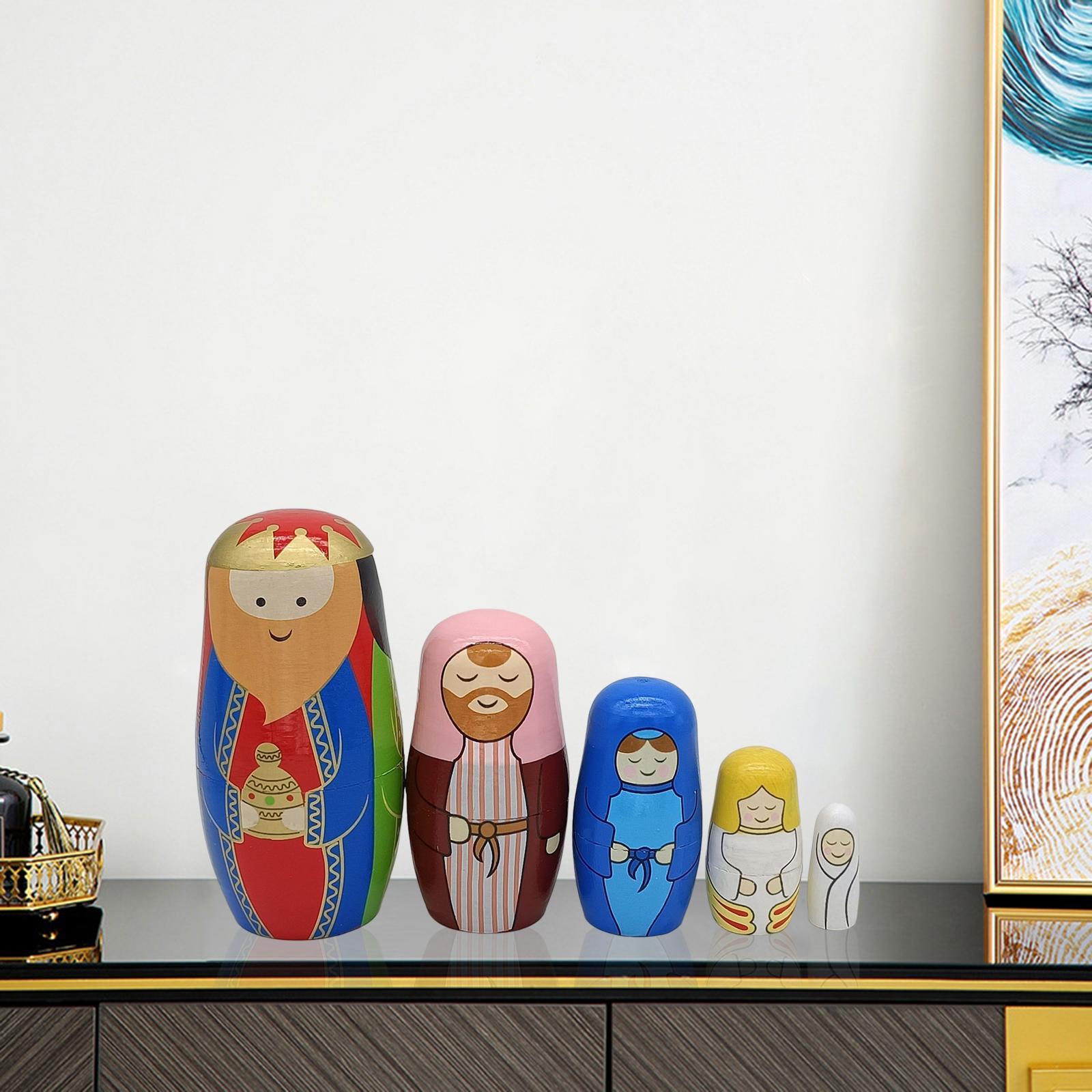 5Pcs Lovely Matryoshka Decoration Russian Nesting Dolls for Christmas Kids