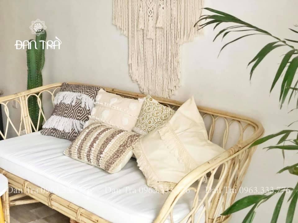 Ghế Sofa Thư Giãn Phòng Khách-Ghế Sofa Mây Đan 1m6 Cổ Điển Kèm Nệm, Ghế Sofa Thư Giãn Mây Tre - Bàn Ghế Mây Gía Rẻ-Nội Thất Mây Tre ĐAN TRÀ