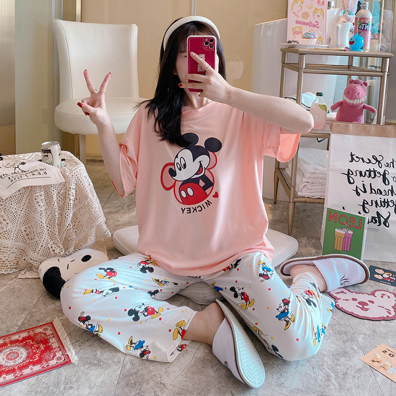 Bộ đồ thun mặc nhà Mickey, đồ bộ thun cotton mềm mại, thấm hút tốt, quần dài, áo tay ngắn