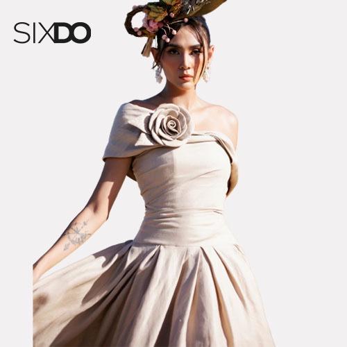 Đầm trễ vai linen dáng phồng SIXDO