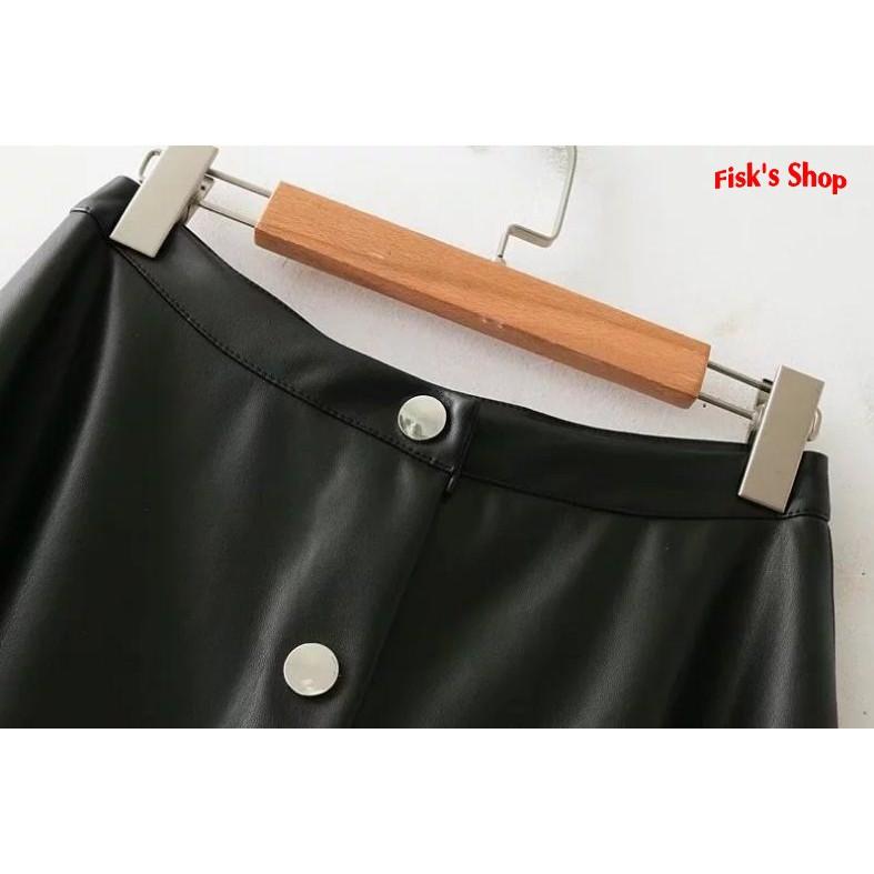 Váy da cạp cao dáng dài