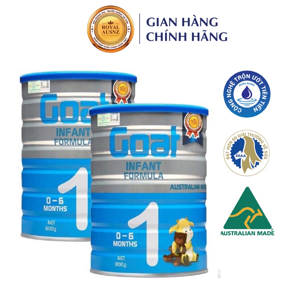 Combo 2 Hộp Sữa Dê Hoàng Gia Úc Goat Infant Formula 1 Bổ Sung Dinh Dưỡng Cho Bé ROYAL AUSNZ 800g