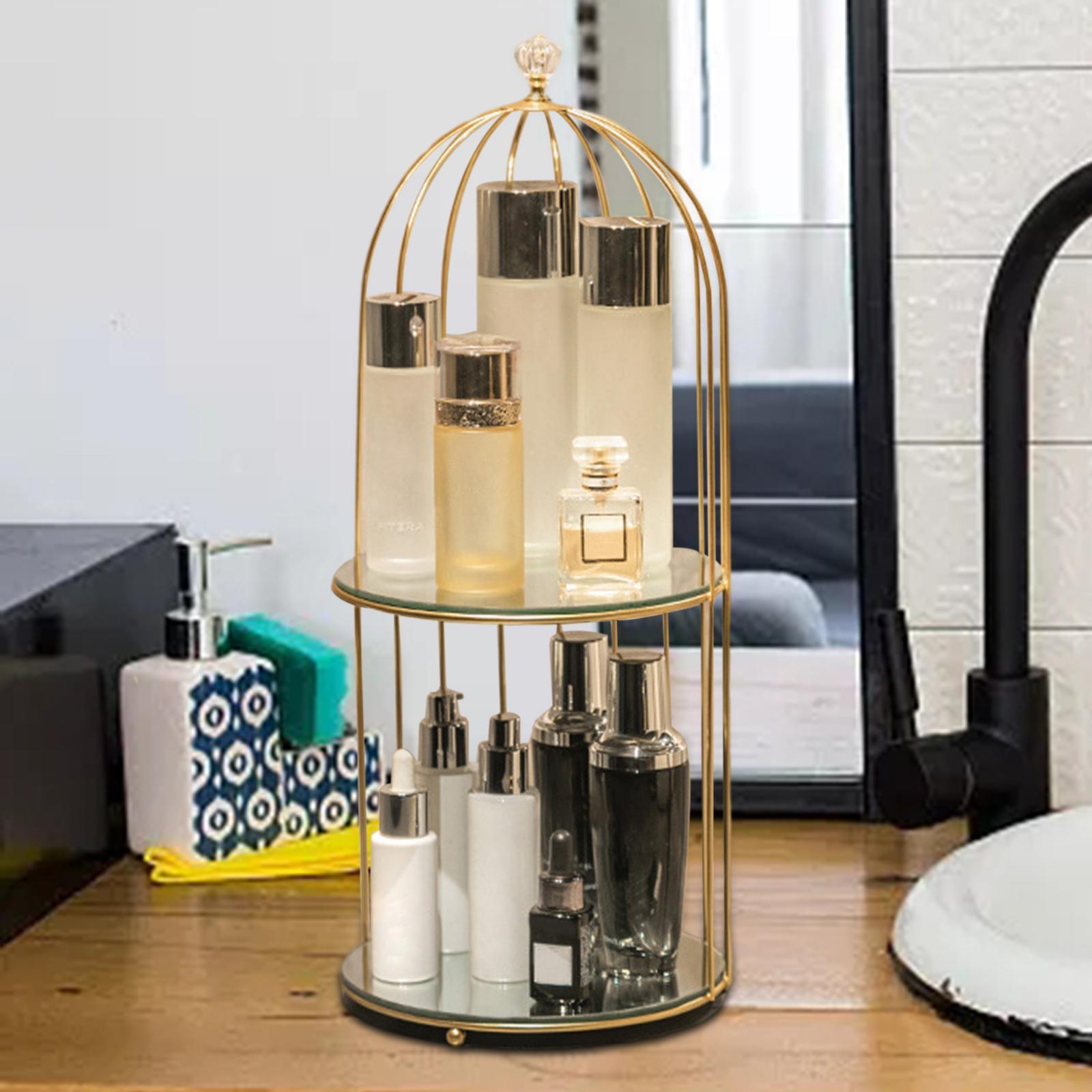 Bird Cage Makeup Organizer Bathroom Storage Rack Counter Vanity Tray Shelf