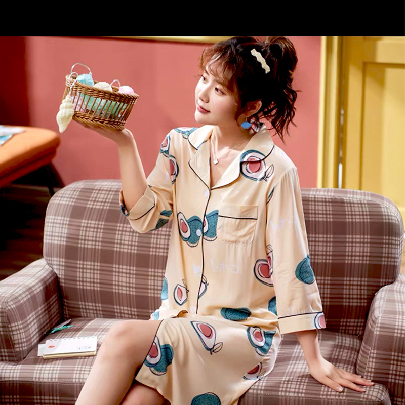 Đầm ngủ sơ mi in hoa văn dễ thương Q157 - Váy ngủ sơ mi sexy - Đầm ngủ