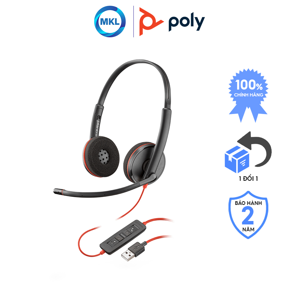 Tai Nghe Chụp Tai Có Dây Poly Plantronics Blackwire 3220 USB-A, Micro Khử Tiếng Ồn, Âm Thanh Chất Lượng Cao - Hàng Chính Hãng