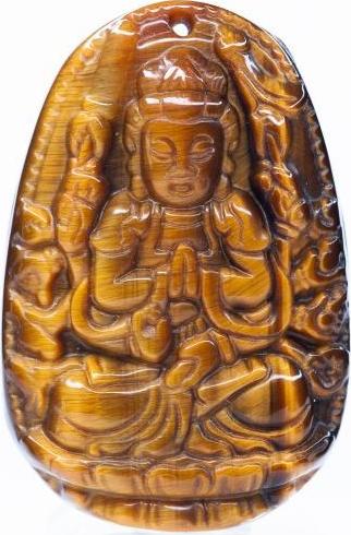 Mặt dây chuyền Thiên Thủ Thiên Nhãn đá Mắt Hổ Vàng tự nhiên - Phật Độ Mạng cho người tuổi Tý - PBMTIG01 (Mặt kèm sẵn dây đeo)