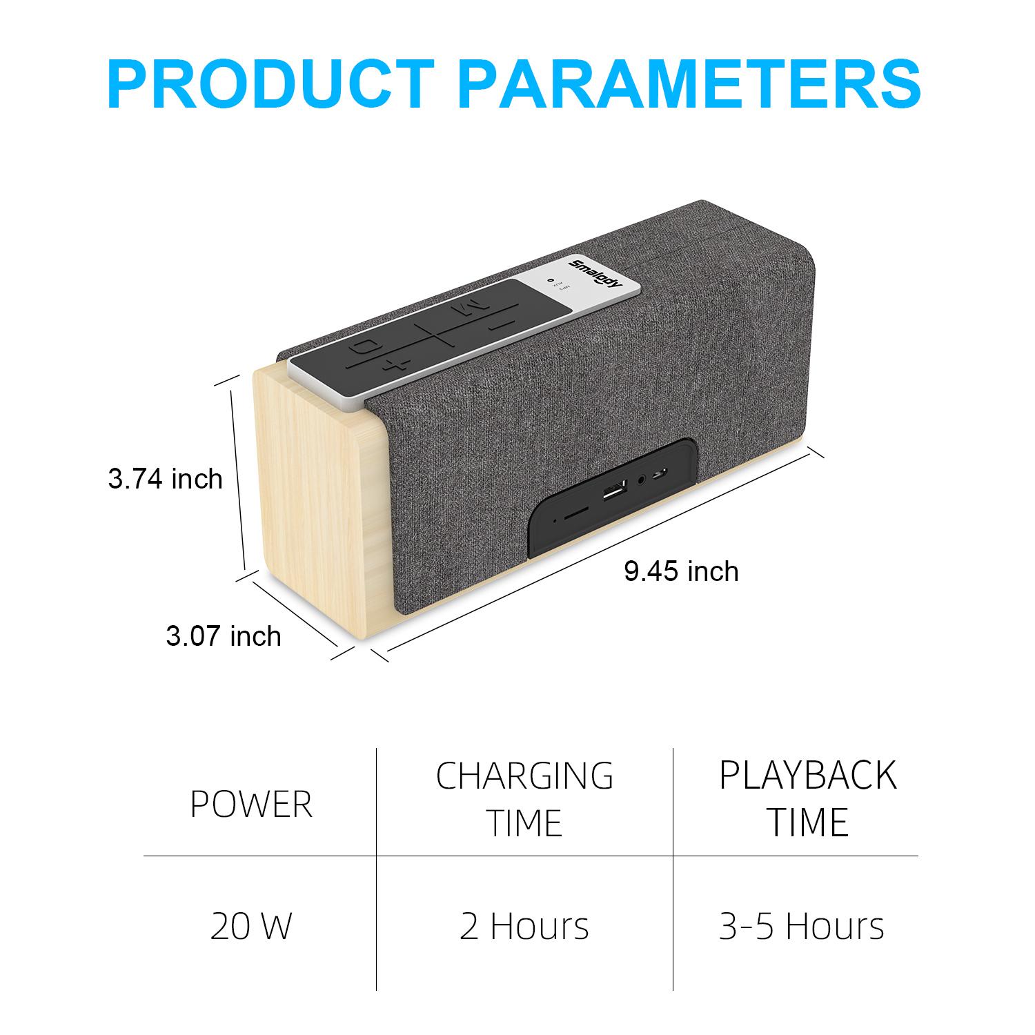 Loa không dây di động Smalody Bluetooth 5.0, bằng gỗ công suất lớn 20W, âm thanh nổi với khe cắm TF AUX