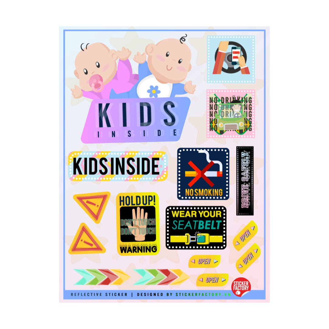 Kids inside - Reflective Sticker hình dán phản quang Premium