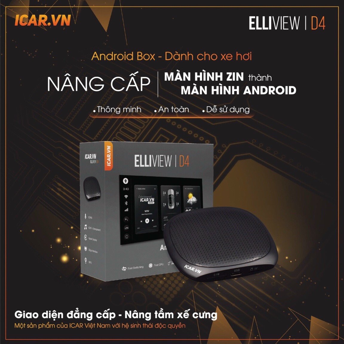 Hộp Box Ô Tô Icar Elliview D4 - Biến Màn hình Zin Thành Màn Hình Android.