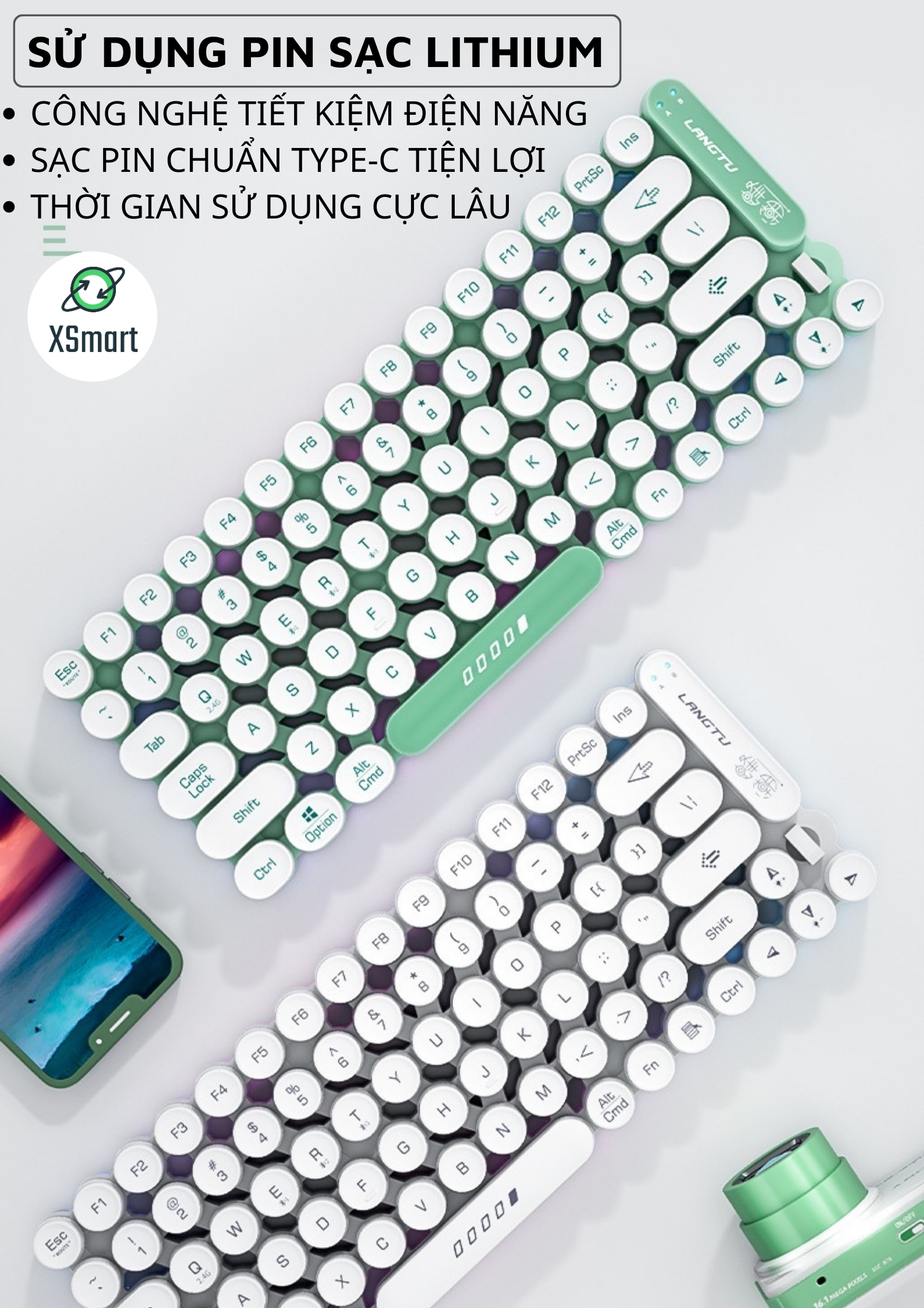 Bàn Phím Bluetooth Không Dây Pin Sạc OG80 Có Đèn Led RGB 10 Chế Độ, Chống Nước Cực Tốt, Kết Nối Thông Minh 3 Chế Độ Bluetooth 5.0/ USB 2.4Ghz/ Type-C Laptop, Điện Thoại-Hàng Chính Hãng