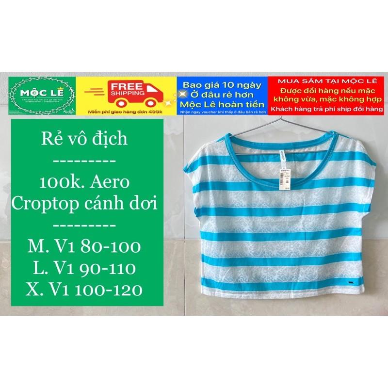 Áo croptop kẻ sọc xanh trắng ren mềm