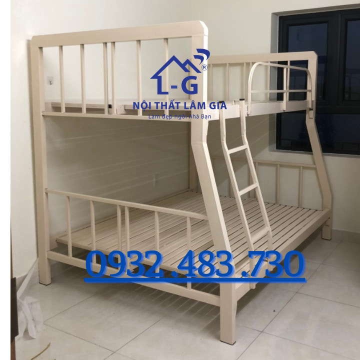 Giường sắt 2 tầng trẻ em hộp vuông 4x8 kích thước 1m4x1m6 Dài 2m