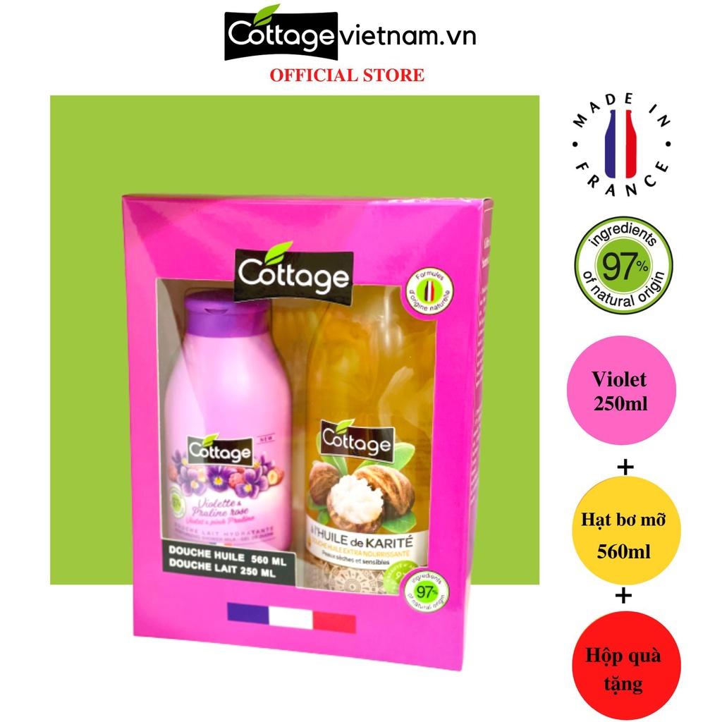 Combo Hộp Quà Tặng 2 Món sữa tắm Dưỡng ẩm Cottage 250ml Hương Violet và 560ml Hạt Bơ Mỡ