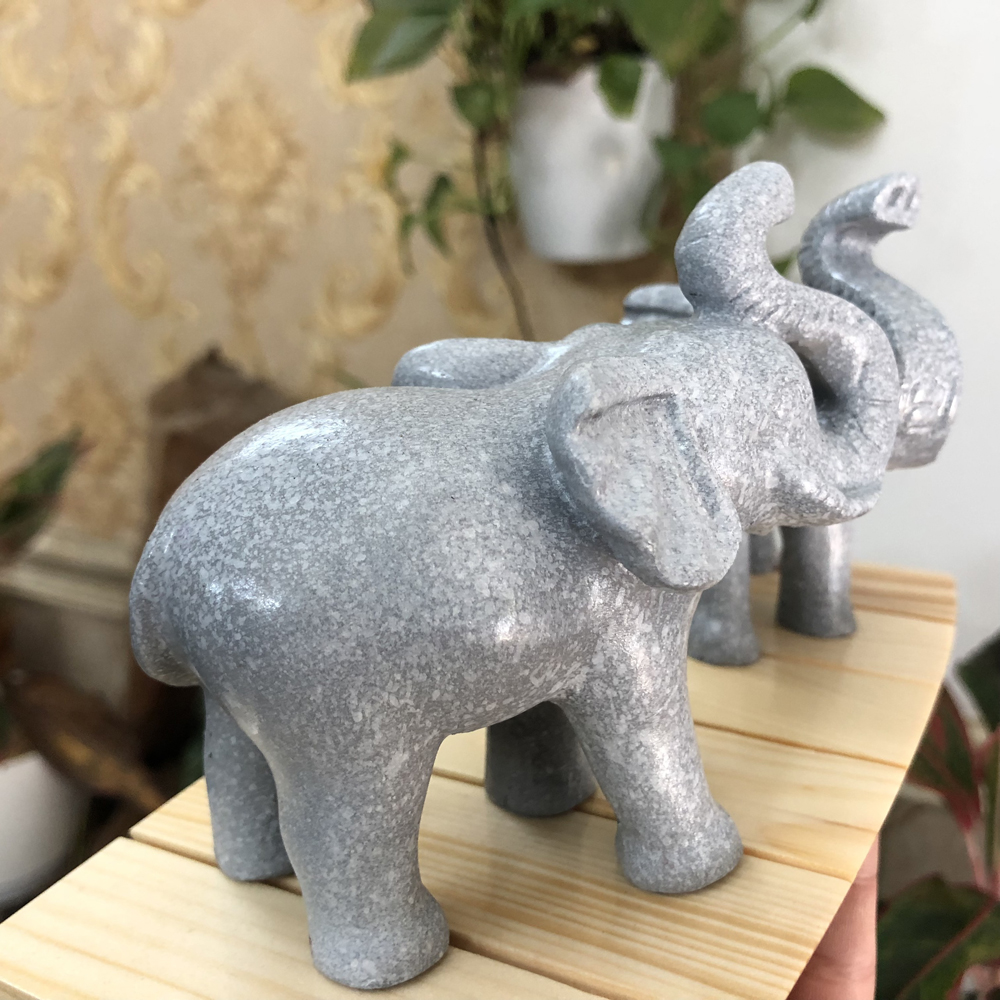 Cặp 2 tượng con voi đá trang trí phong thủy bàn làm việc mang may mắn cát tường cho gia chủ- Cao 9cm- Màu xám
