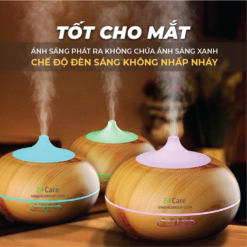 Máy khuếch tán Tinh Dầu 24Care Bí Ngô Đen Ultrasonic 500ml , Tặng 3 Chai tinh dầu Sả Chanh + Bạc Hà + Bưởi ÚC 24Care 10ml | Xông Phòng | Kèm Remote Điều Khiển | Công nghệ siêu âm.