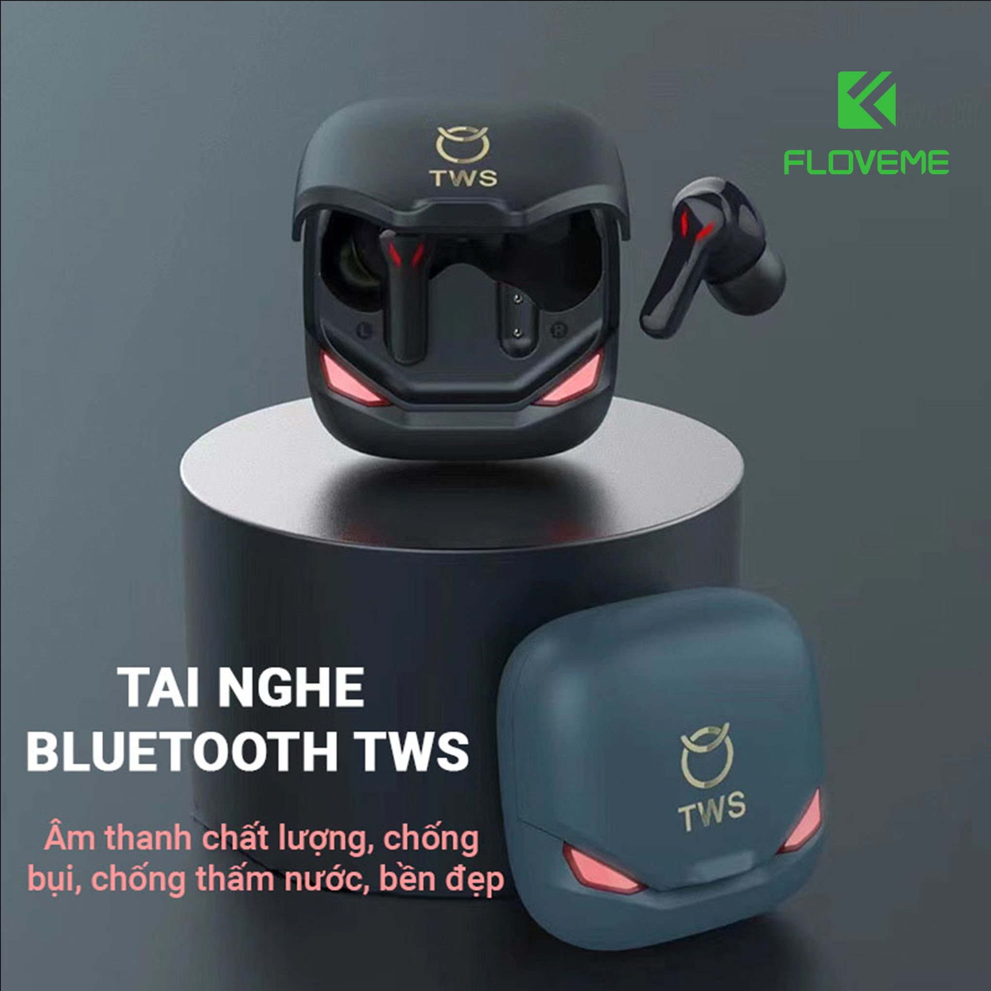 Tai nghe không dây Gaming HQ10 TWS FLOVEME -  Bluetooth 5.0 - Độ trễ cực thấp - Âm bass mạnh mẽ - Kèm micro - Chống nước tiêu chuẩn IPX5 - Hàng chính hãng