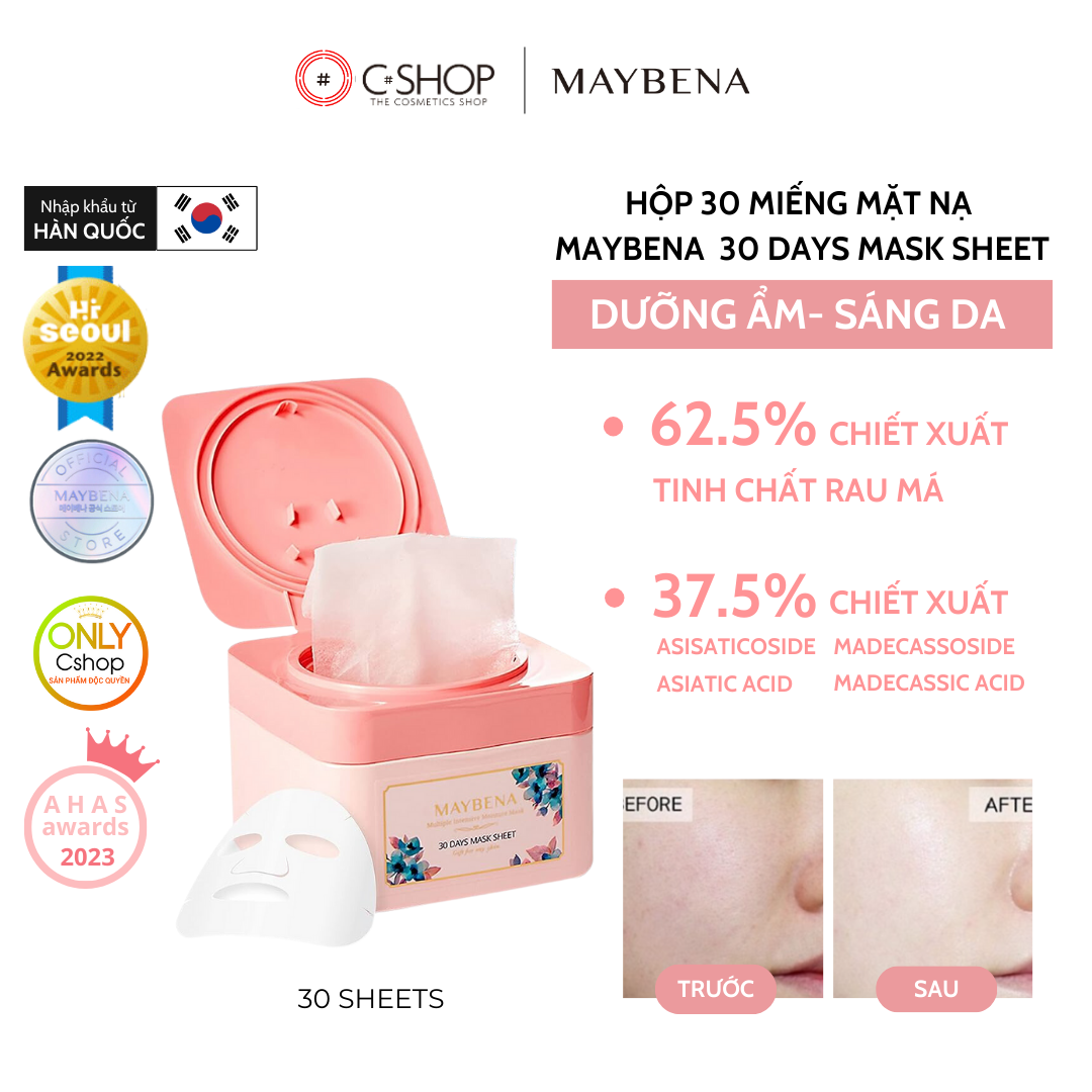 Hộp mặt nạ dưỡng ẩm làm dịu và se khít lỗ chân lông MAYBENA Multiple Intensive Moisture Mask 30 miếng