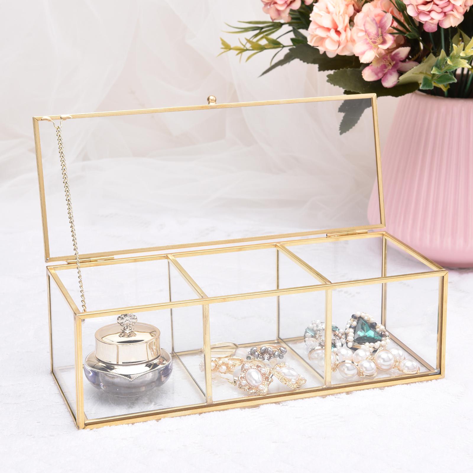Storage Makeup Box Cosmetic Organizer Holder Clear Glass Jewelry Holder Case
