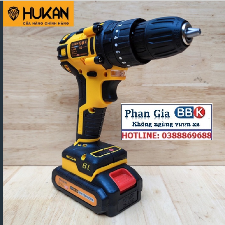 Máy Khoan Pin Hukan 21V KHÔNG CHỔI THAN Tặng Kèm 23 Chi Tiết