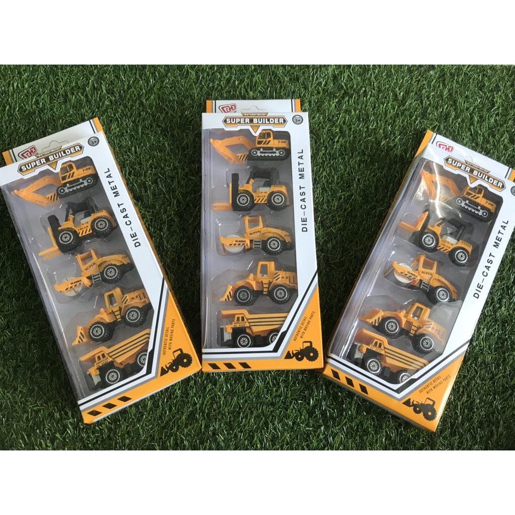 Set 5 Chiếc Xe Đồ Chơi Mini, Bộ 5 Xe Công Trình Super Builder Bằng Hợp Kim Cho Bé Trai