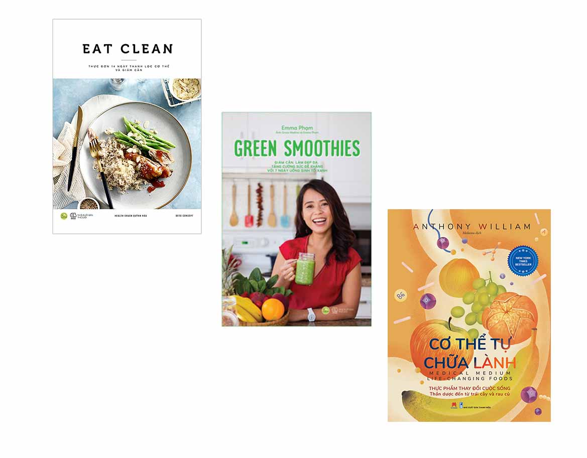 Combo 3 cuốn sách hay cho sức khỏe của bạn khi ở nhà: EAT CLEAN + Green Smoothies - Giảm Cân, Làm Đẹp Da, Tăng Cường Sức Đề Kháng Với 7 Ngày Uống Sinh Tố Xanh + Cơ Thể Tự Chữa Lành: Thực Phẩm Thay Đổi Cuộc Sống