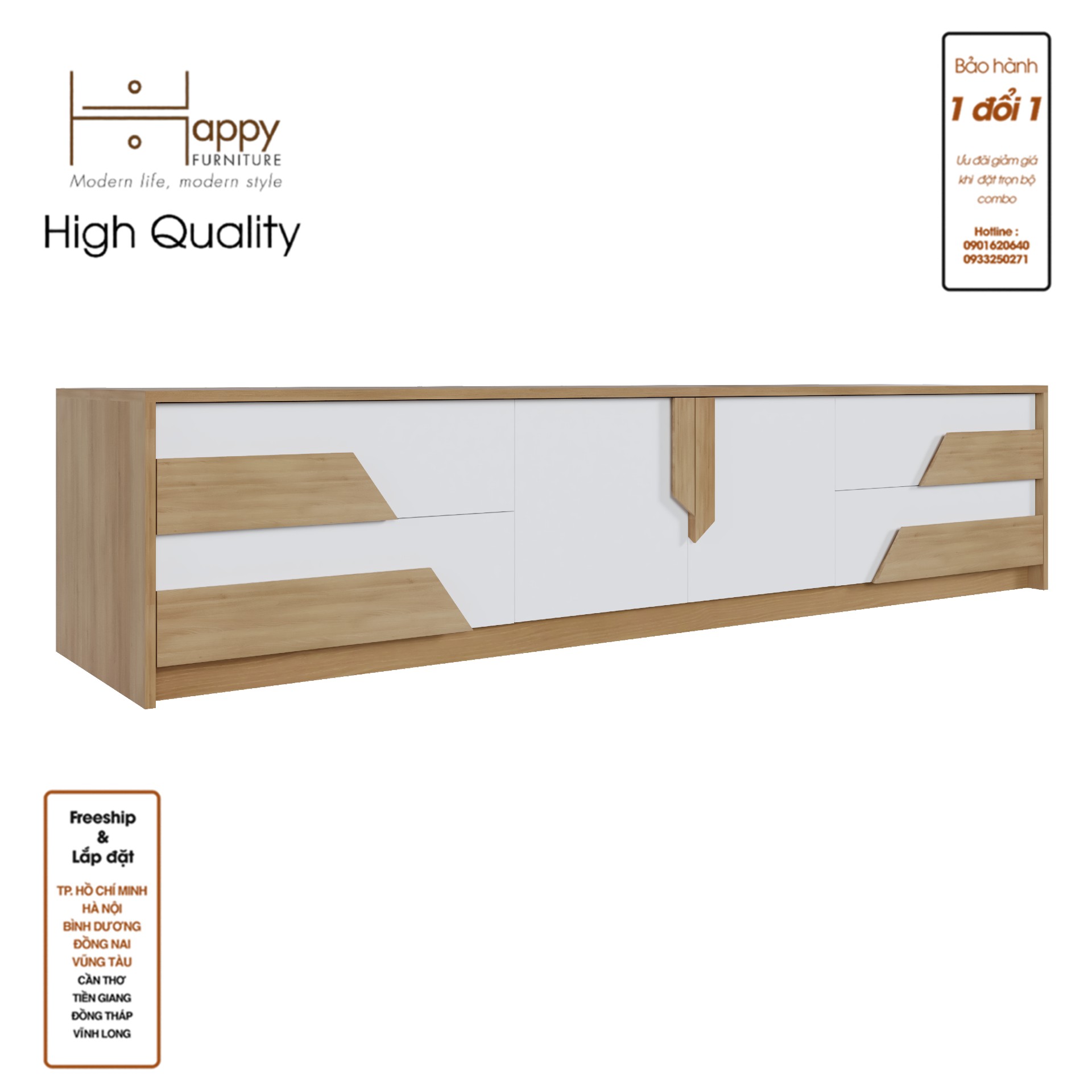 [Happy Home Furniture] PONIX, Kệ TV 4 ngăn kéo, 220cm x 40cm x 46cm ( DxRxC), KTV_028