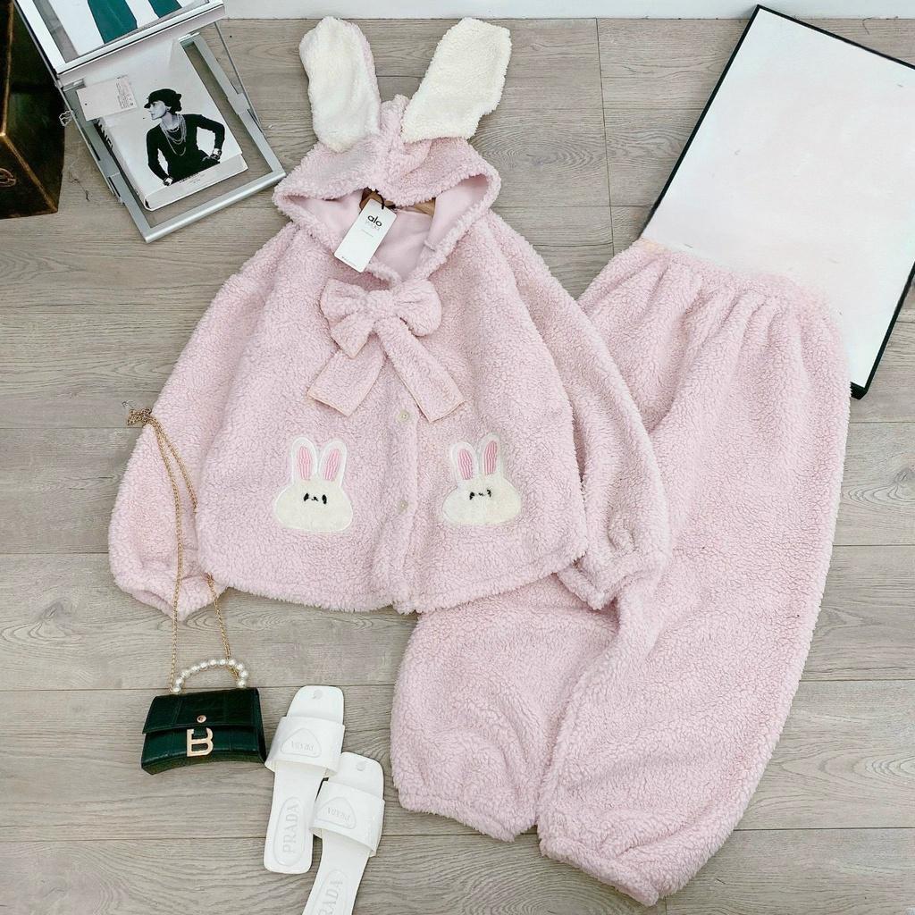Bộ Pyjama Nữ Cute Vải Lông Cừu Dài Tay