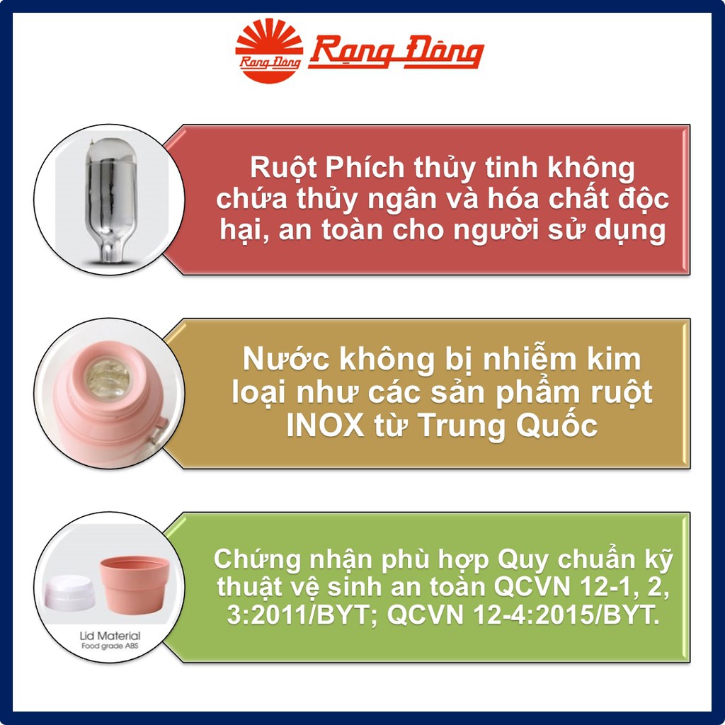 Phích giữ nhiệt cầm tay nhỏ gọn 0,45L Rạng Đông. Model RD 04528 N2