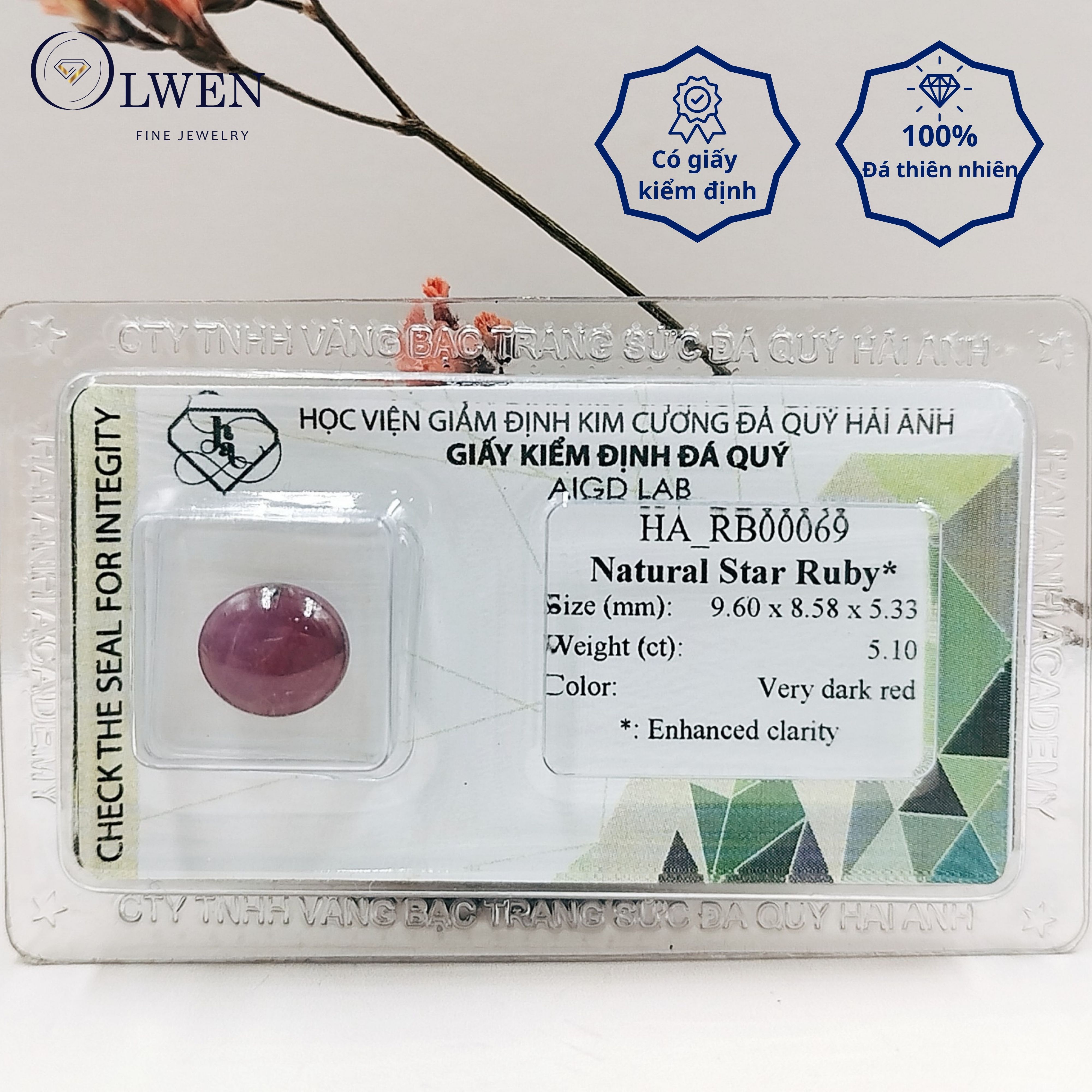 Viên đá Ruby sao thiên nhiên kiểm định AIGD_HA-RB00069