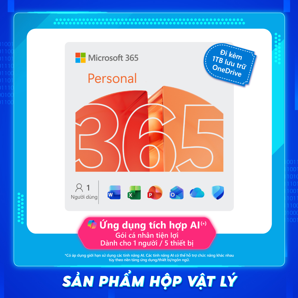 Phần mềm Microsoft 365 Personal 12 tháng Dành cho 1 người 5 thiết bịtài khoản Word, Excel, PowerPoint 1TB OneDrive