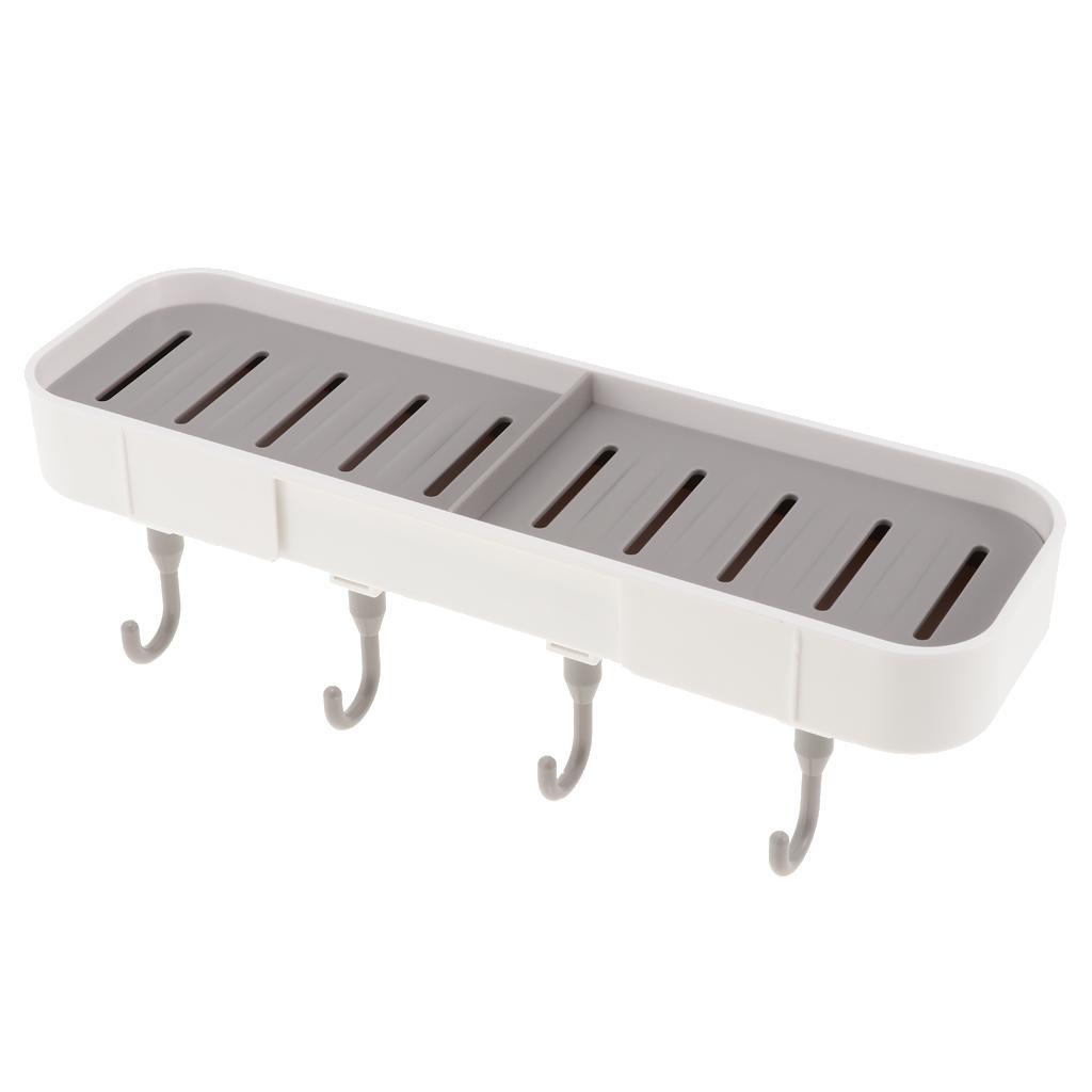 Strong Adhesive Soap Dish with Hooks, Wall Mount for Bathroom Kitchen