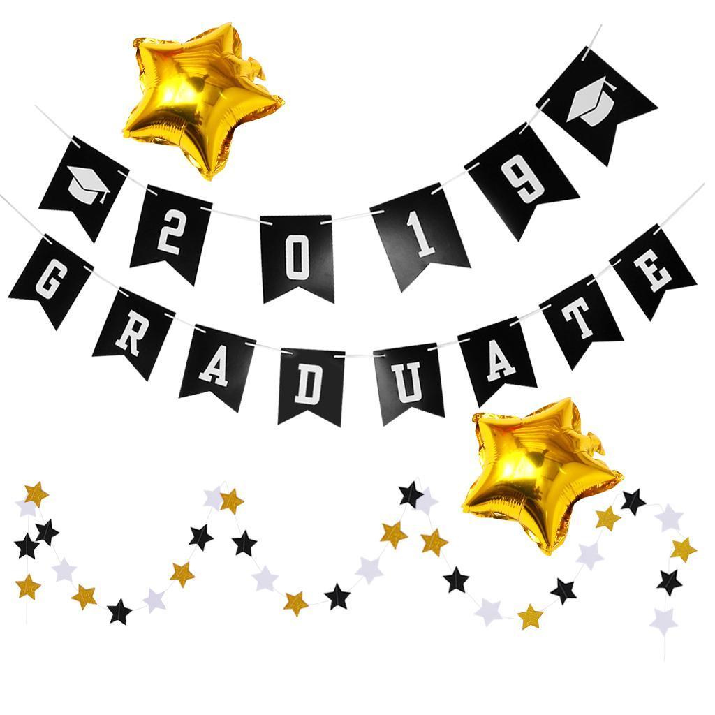 Paper Bunting Banner 2019 Congrats Grad Sign Graduation Party Hanging Garland
